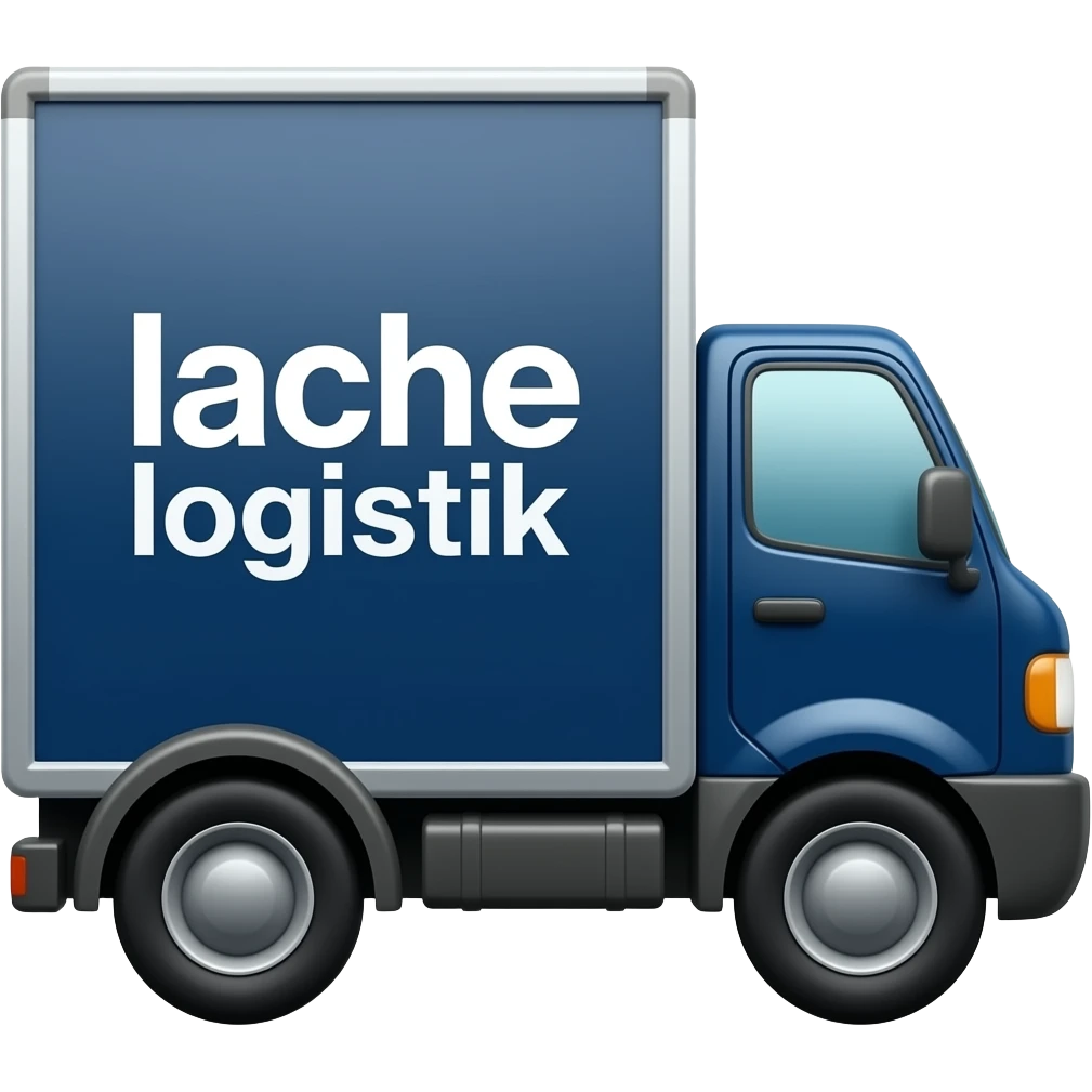 lkw mit  dem logo "lache logistik" in dunkel blau emoji