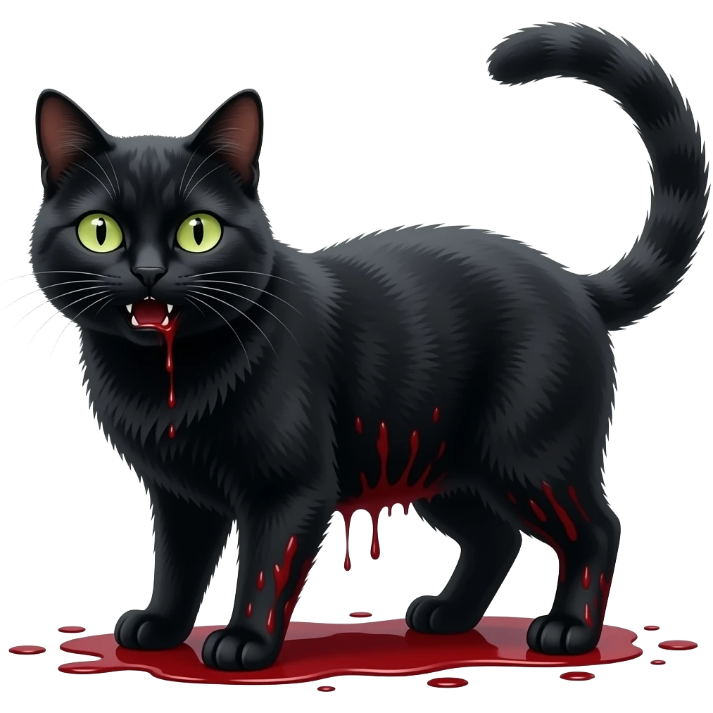 Black cat name larry and is scary with blood emoji