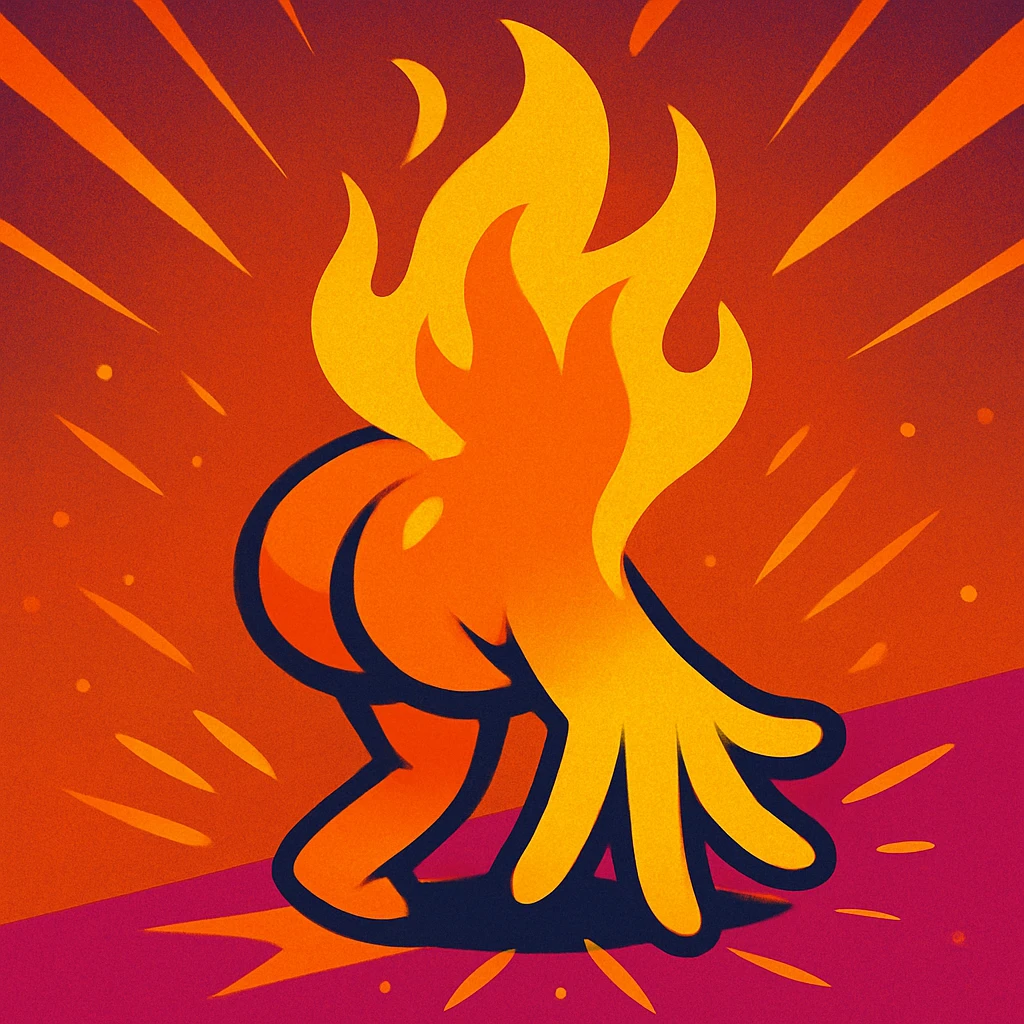 a hand with fingers made of fire, twerking motion, energetic, glowing, no text emoji