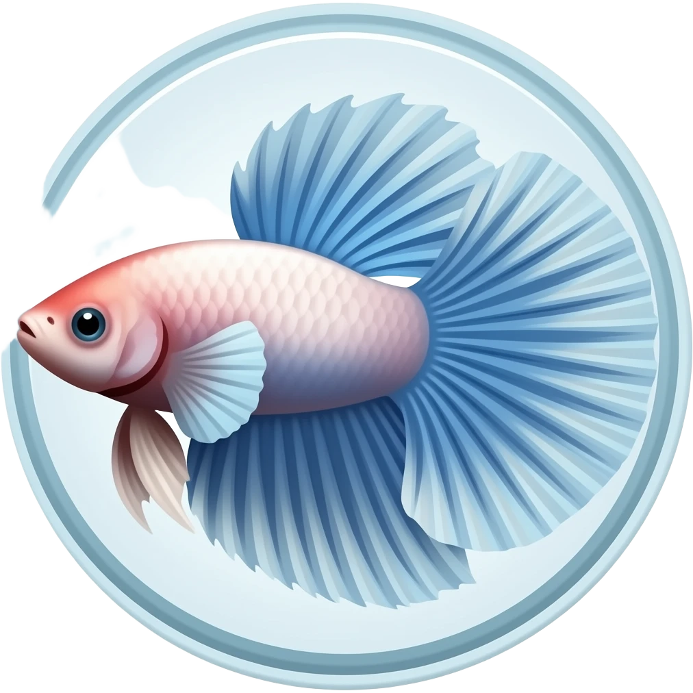 pink and blue and white beta fish at an angle swimming in a circle emoji