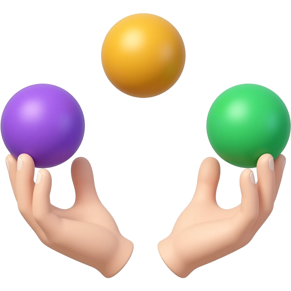 жонглирующие руки с разноцветными тремя шариками emoji