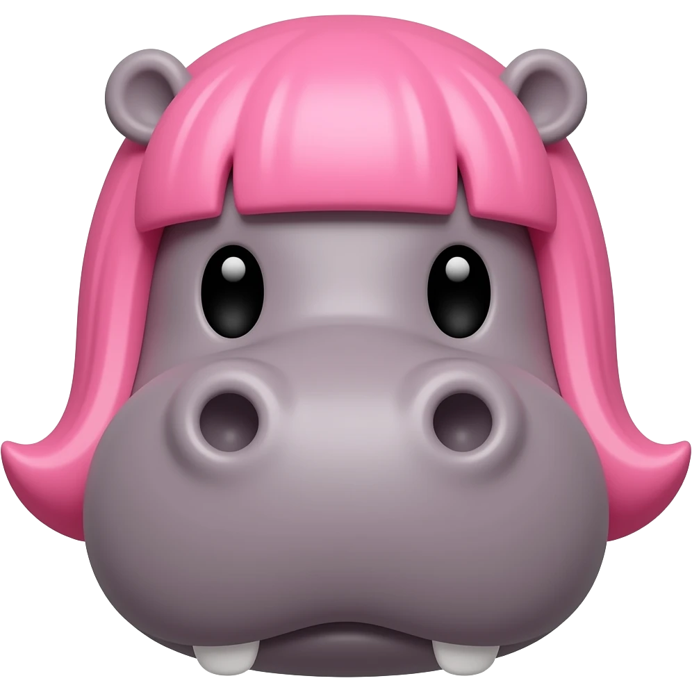 hippo with pink wig face front view emoji
