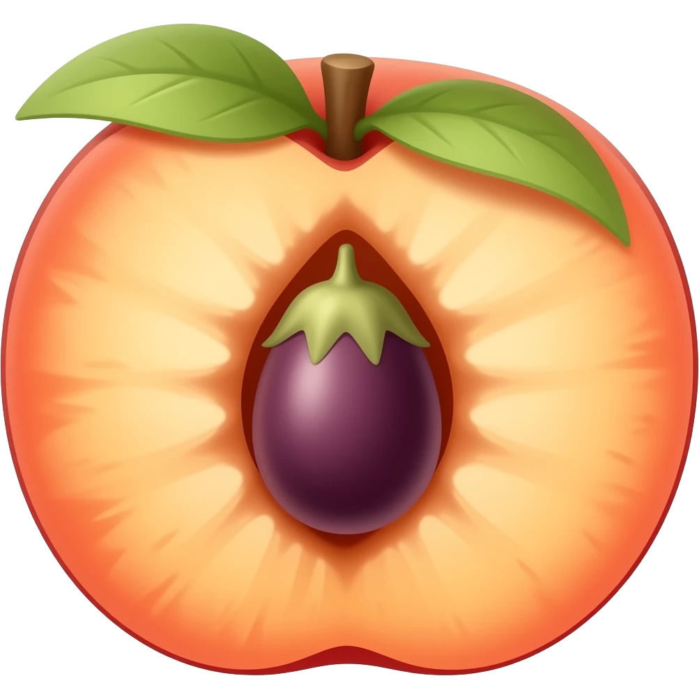 Peach emoji with just the tip of the eggplant emoji inside the peach emoji emoji