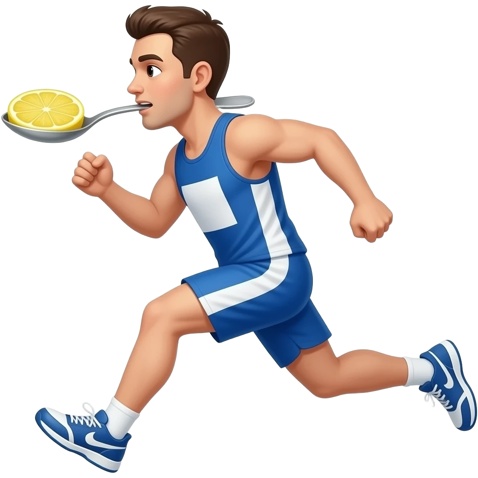 man racing with spoon and lemon in his mouth the lemon is on the spoon emoji