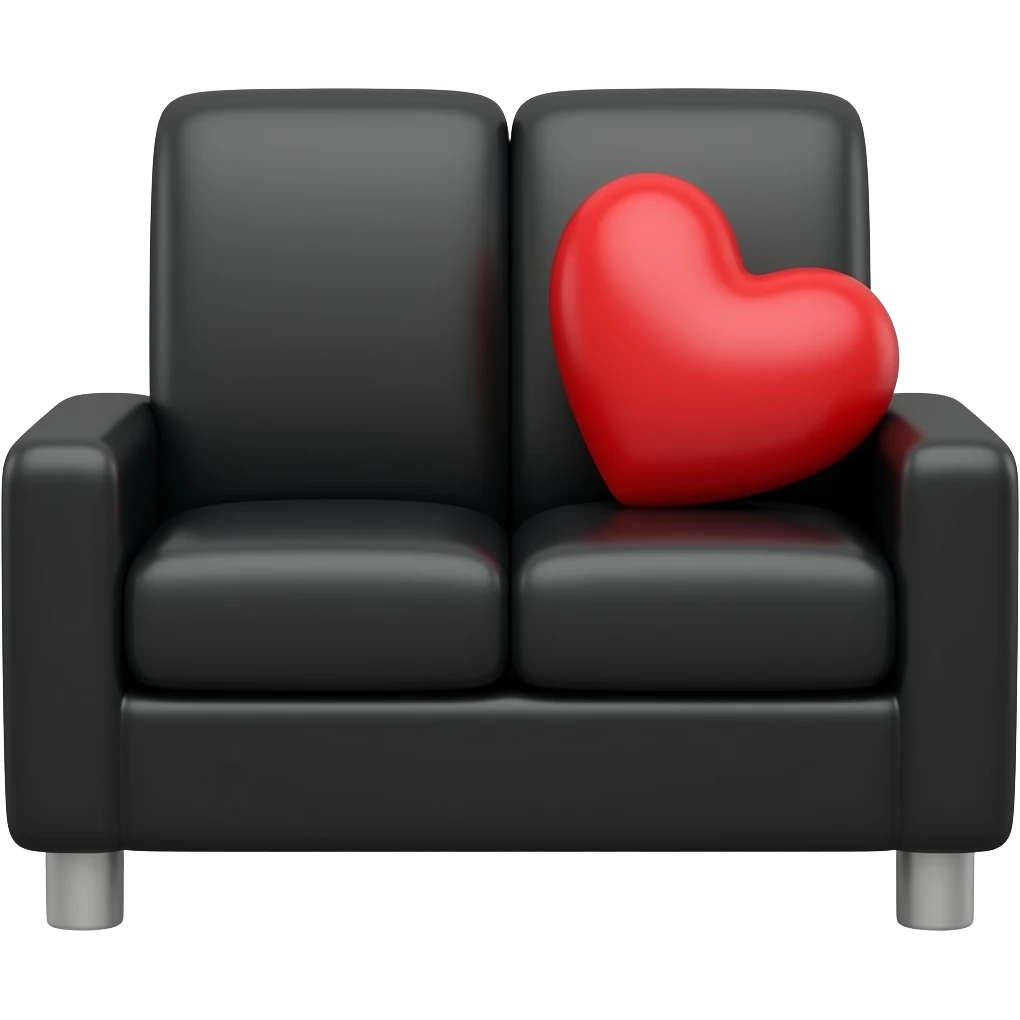 sofa double, noir pâle avec coussin en coeur rouge emoji