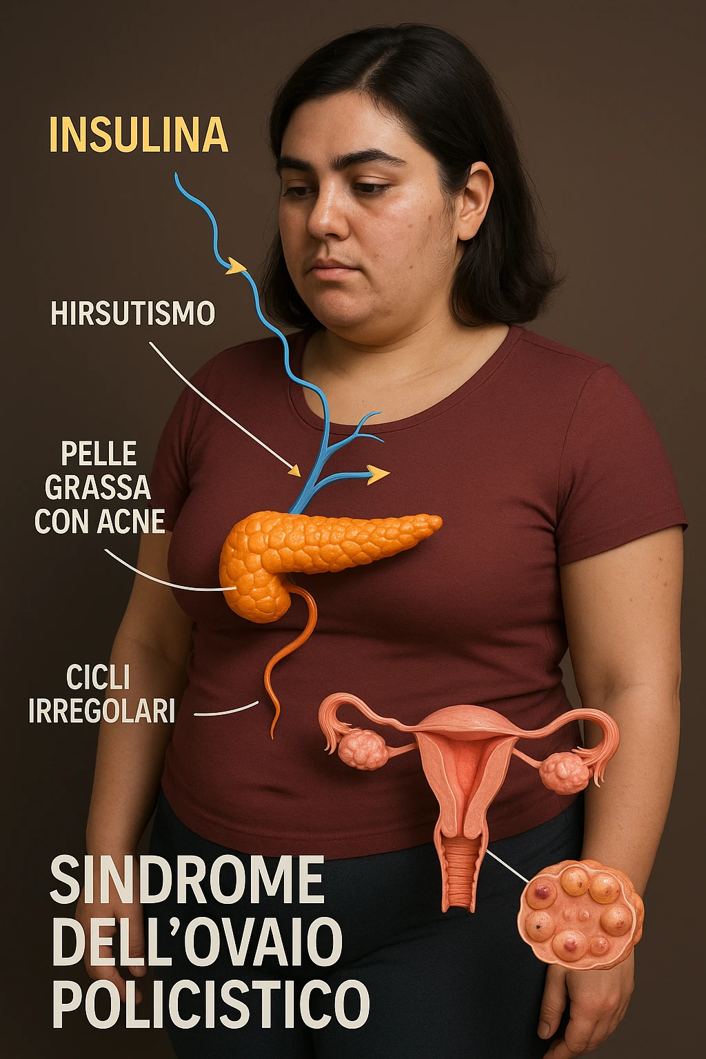 Donna con insulina fuori controllo  in 3D immagine medica donna pcos in italiano emoji