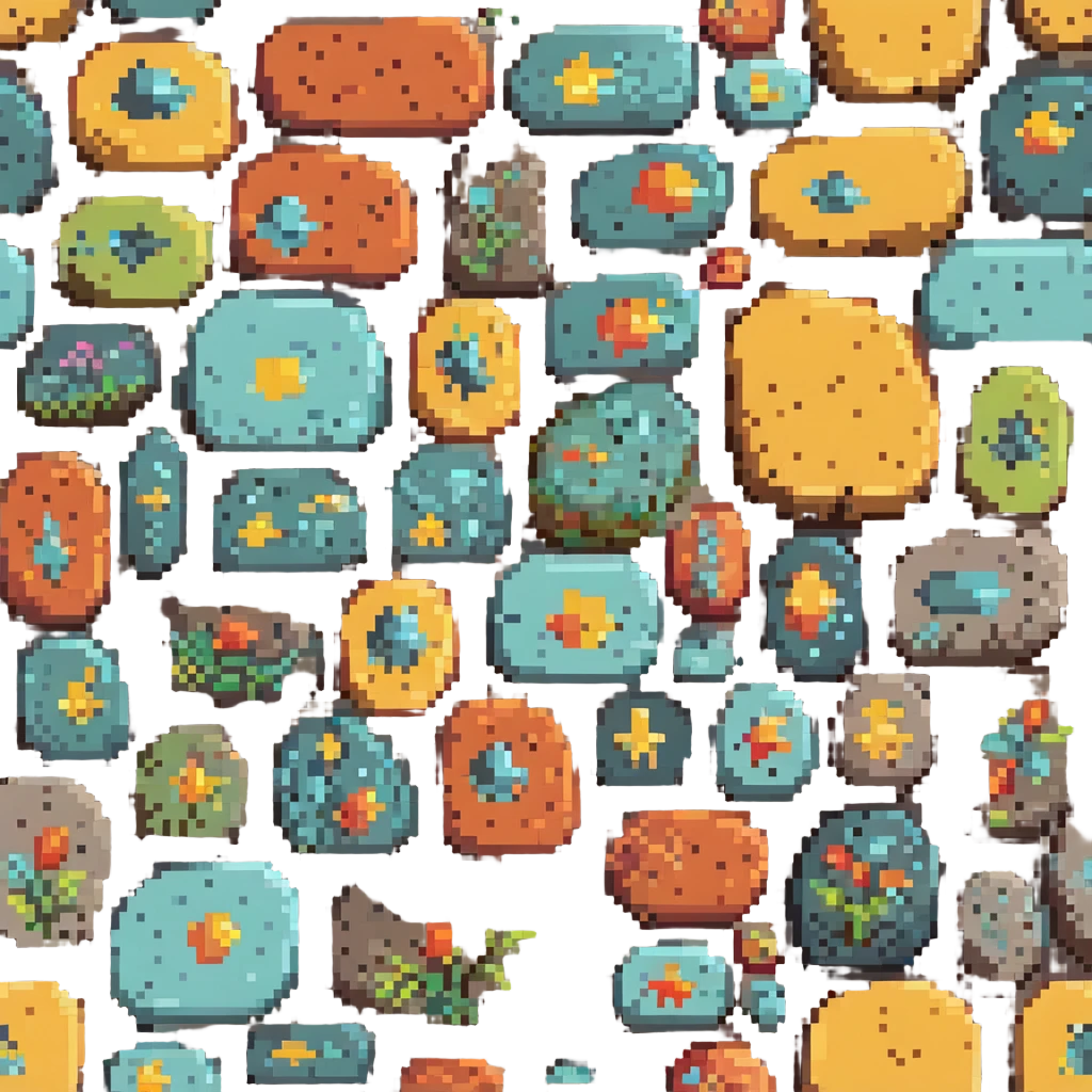 a painted rock, pixel art style, small pixel details, vibrant colors emoji