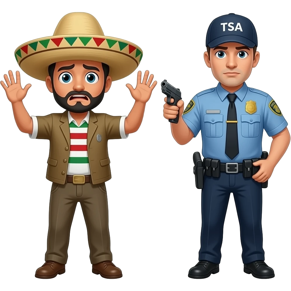 Hands up dont shoot scared mexican in a sombrero add a TSA agent with a gun emoji