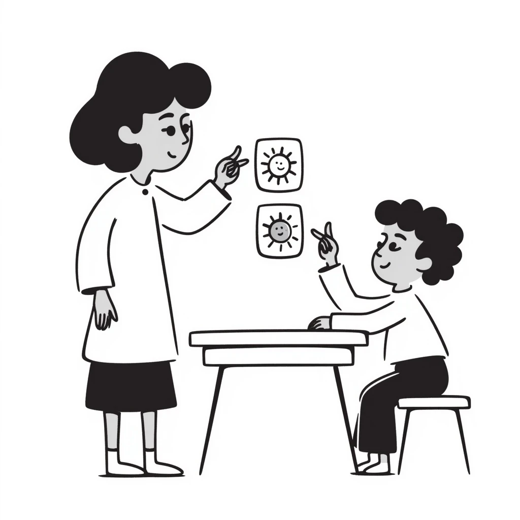 educator or speech therapist with child, who helps child with lessons emoji