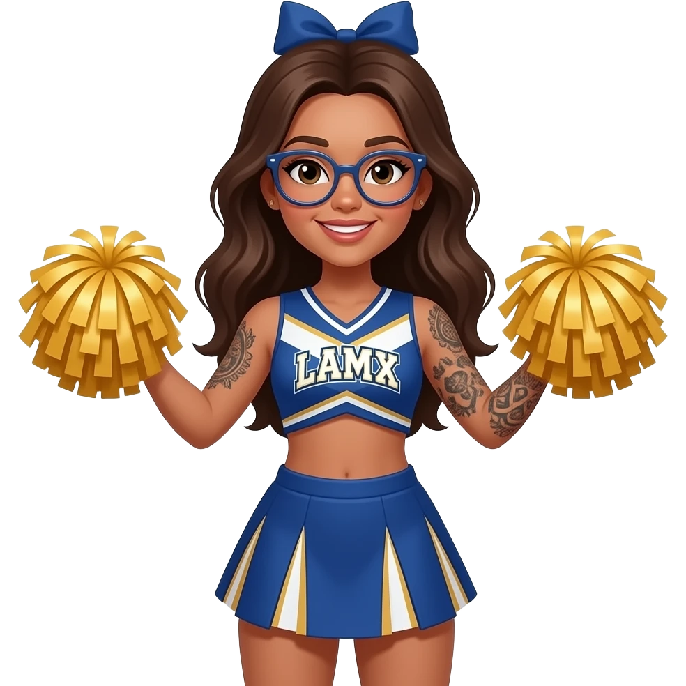 tan girl with glasses and tattoos and long hair cheerleader emoji