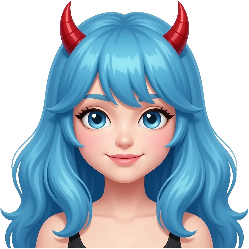 long blue fluffy hairs devil girl emoji