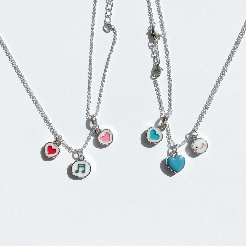 kpop friendship necklace set, cute, expressive, minimal emoji