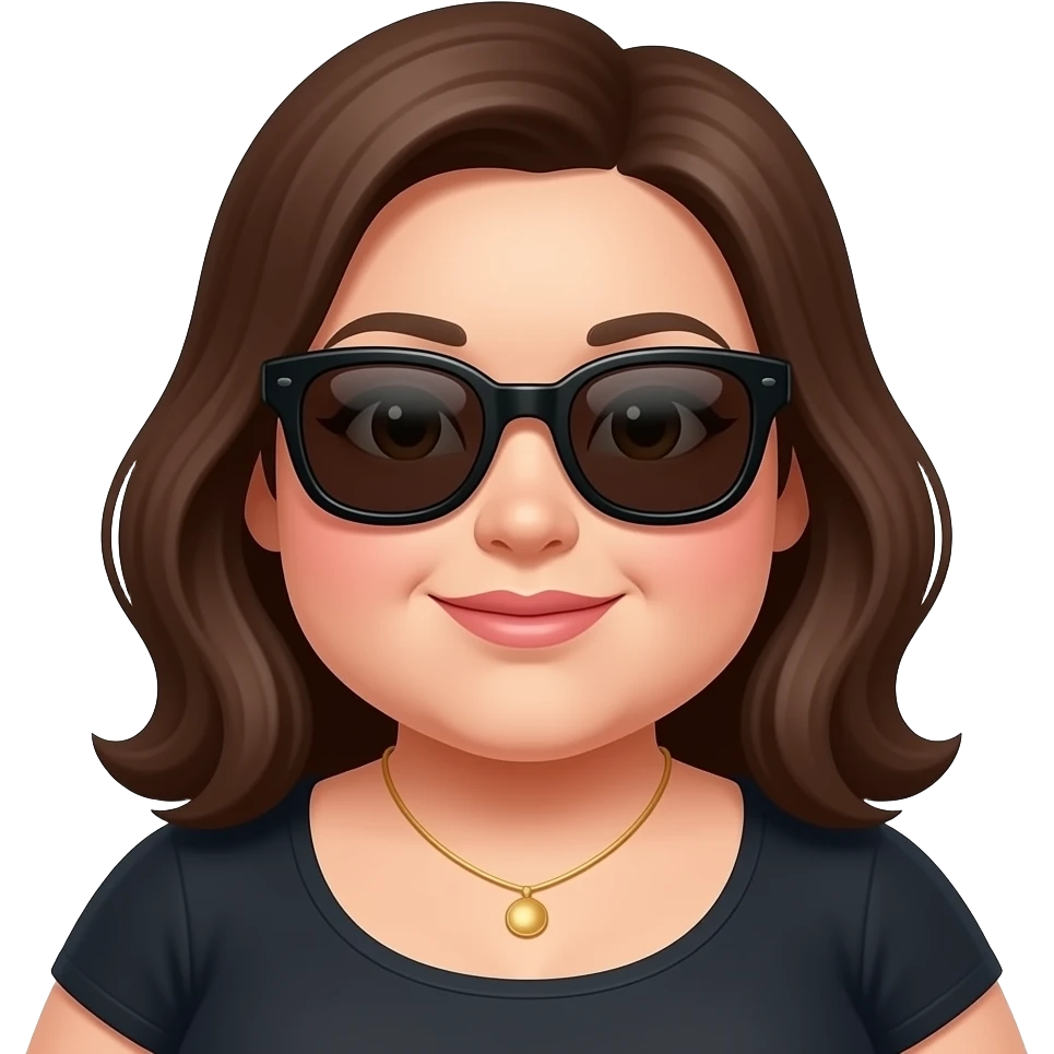 chubby woman with dark sunglass emoji