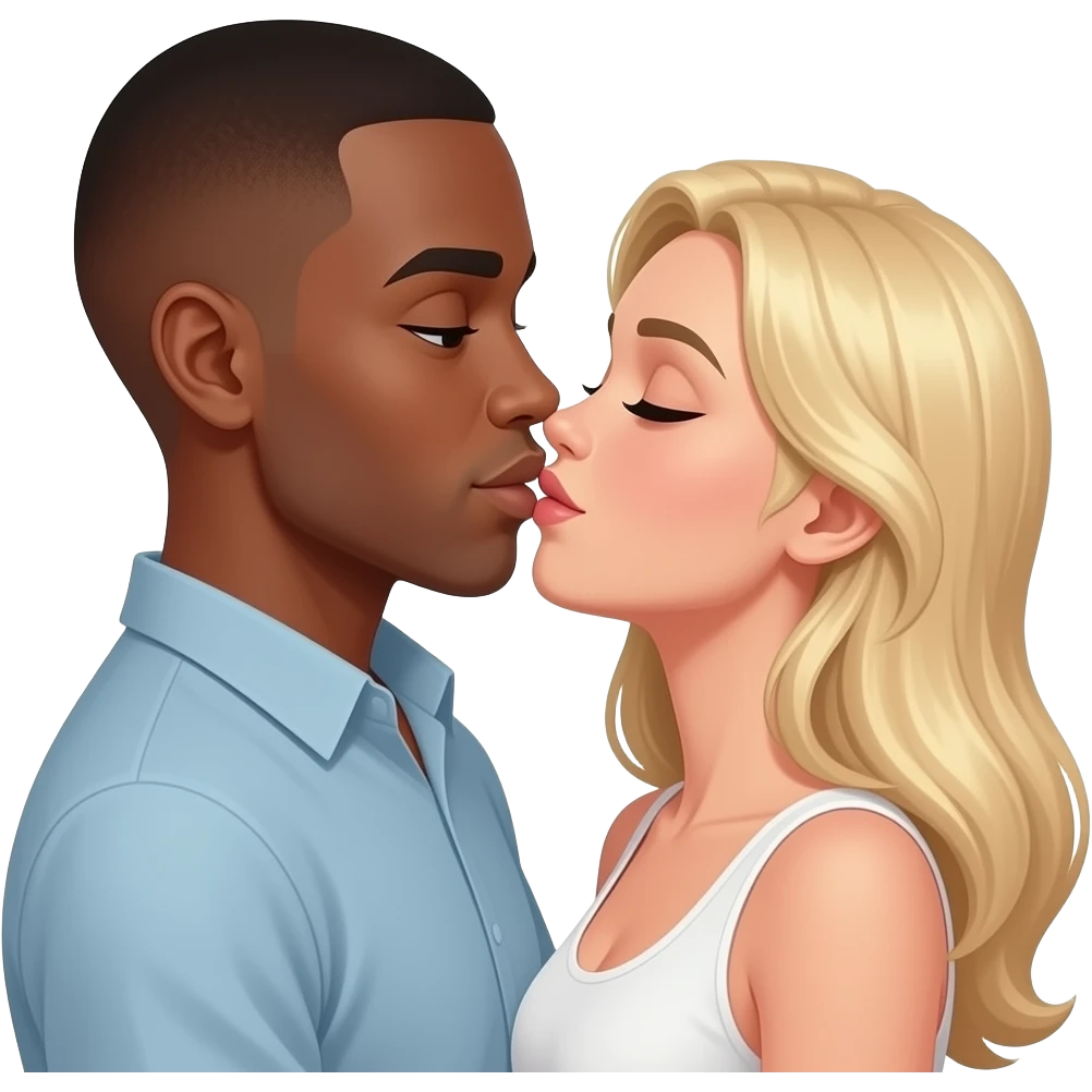 Black man with shaved head making lobe to blonde woman emoji
