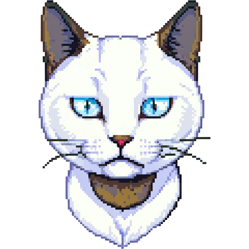 a close up portrait of a realistic adult white cat with black ears, he is giving skeptical slant eyed side-eye to the camera, cutscene graphic
 emoji