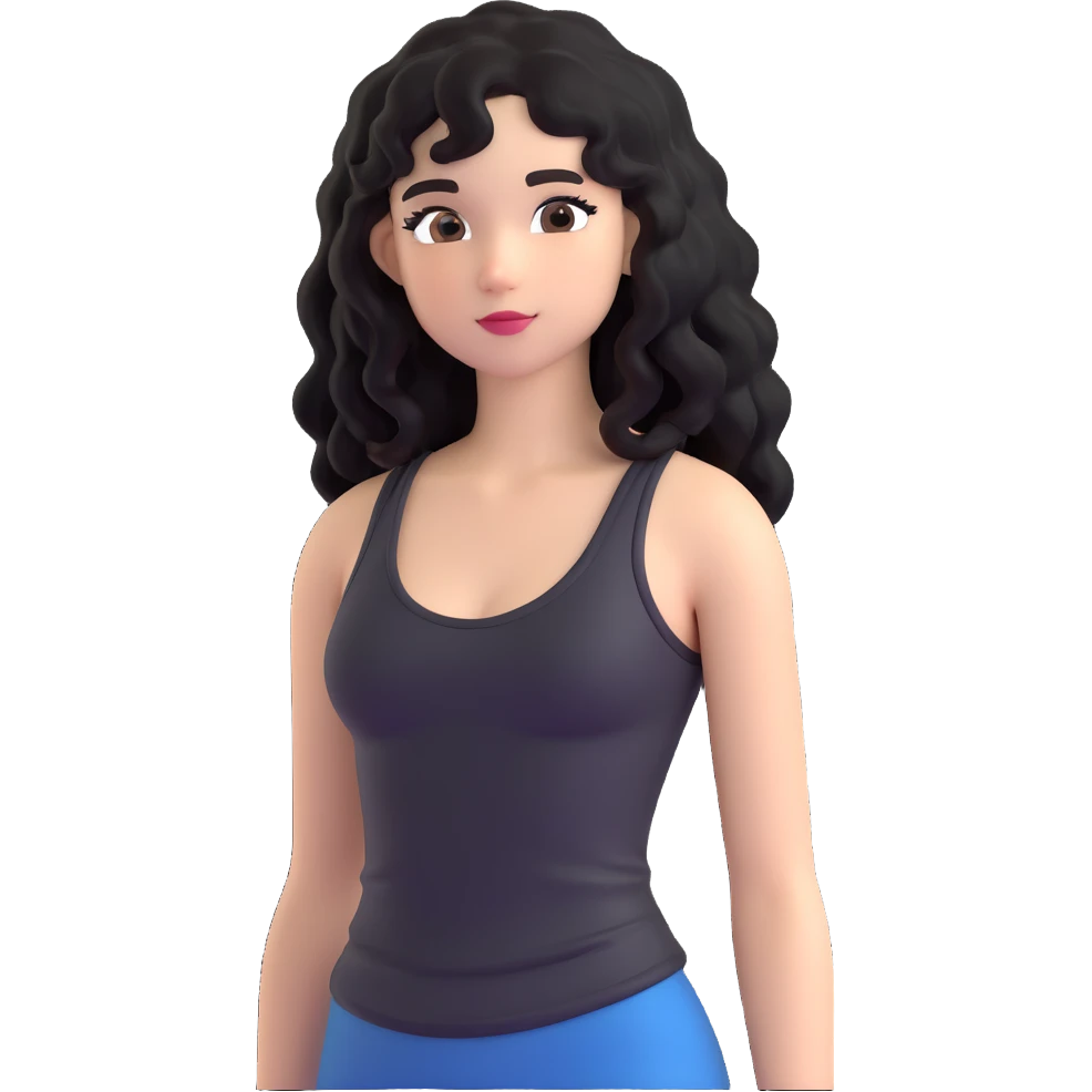 A girl with long, curly black hair wearing a thin black tank top is a K-pop idol. emoji