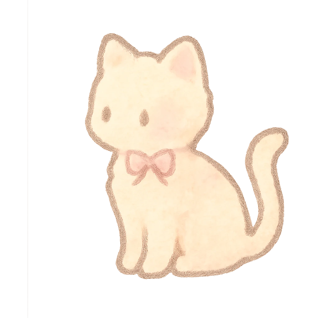 small pastel kitten silhouette, Japanese hand-drawn soft sticker style, full object, transparent background, with a tiny bow emoji