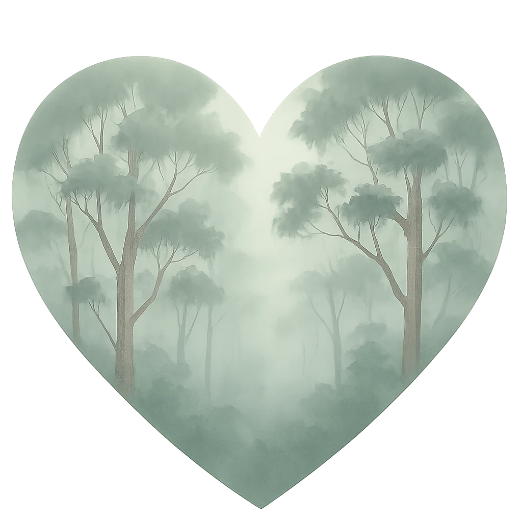 heart with a misty eucalyptus forest, clean digital illustration emoji