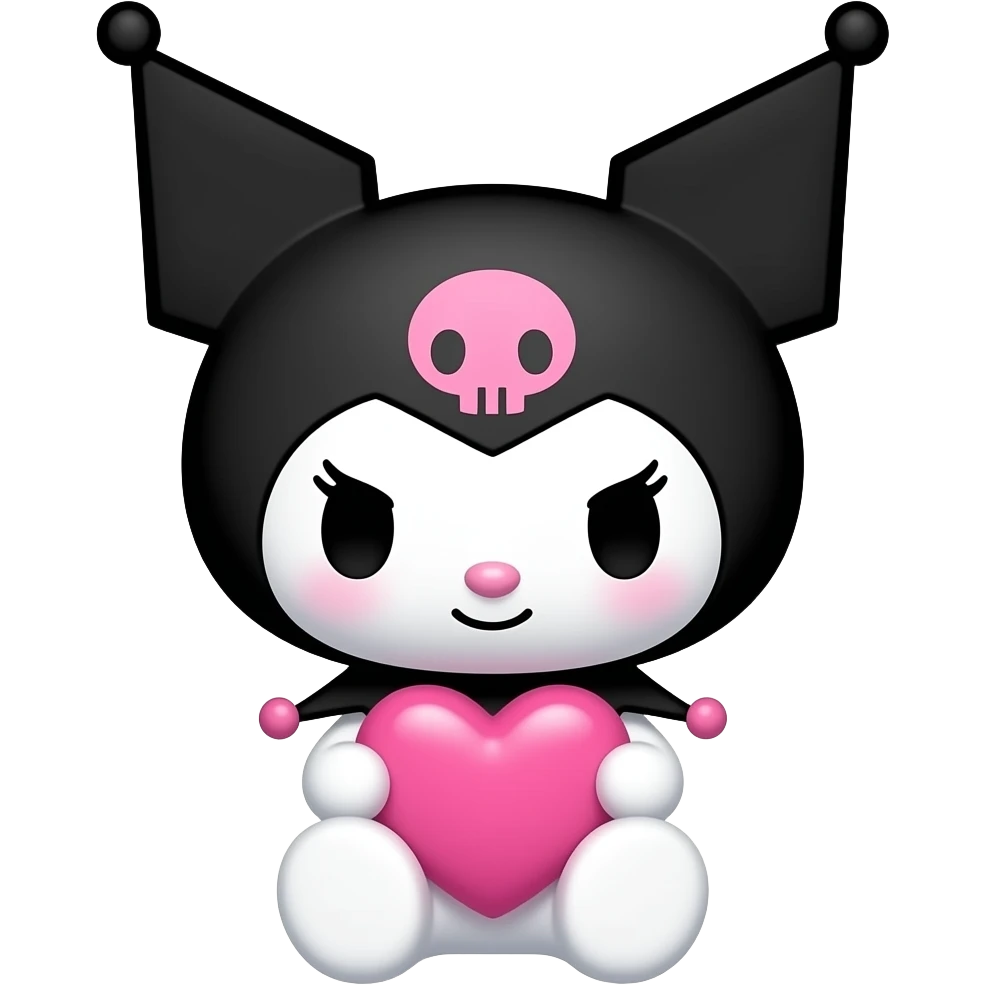 Kuromi holding a pink heart emoji