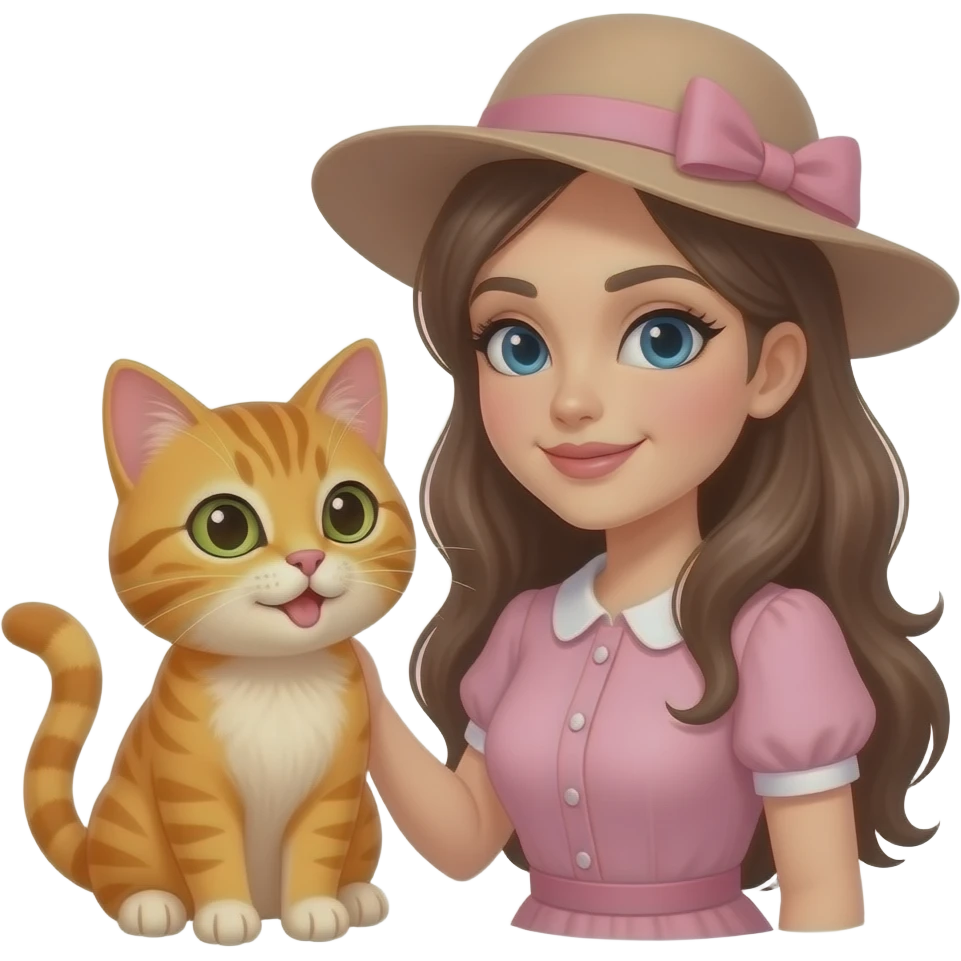 female seducing Orange Cat in Hat, dress,  front facing emoji