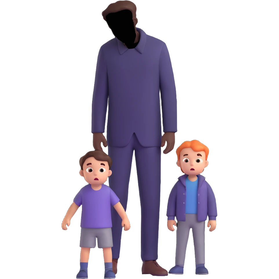 a scared child with a man silhouette behind the back emoji