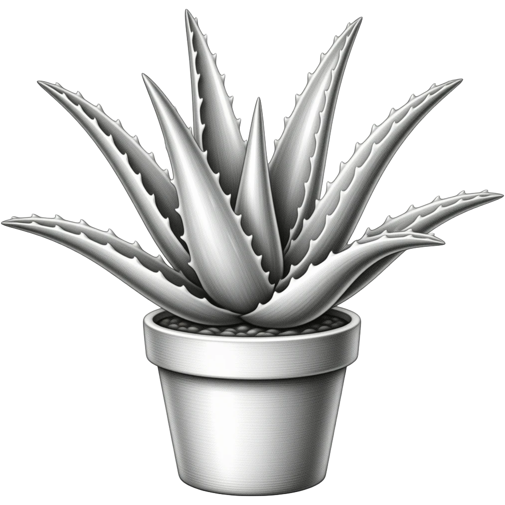 ein aloe barbadensis miller eine bleistift skizze ohne topf, nur die pflanze mit 6 blättern emoji