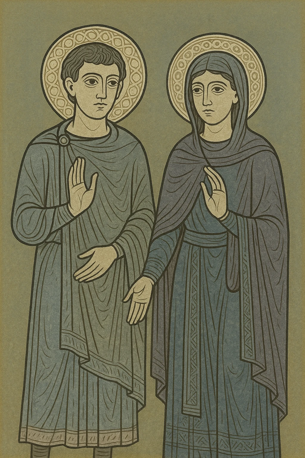 Greek couple, male and female, ages 20-35, in a classic style, detailed, historical, elegant emoji