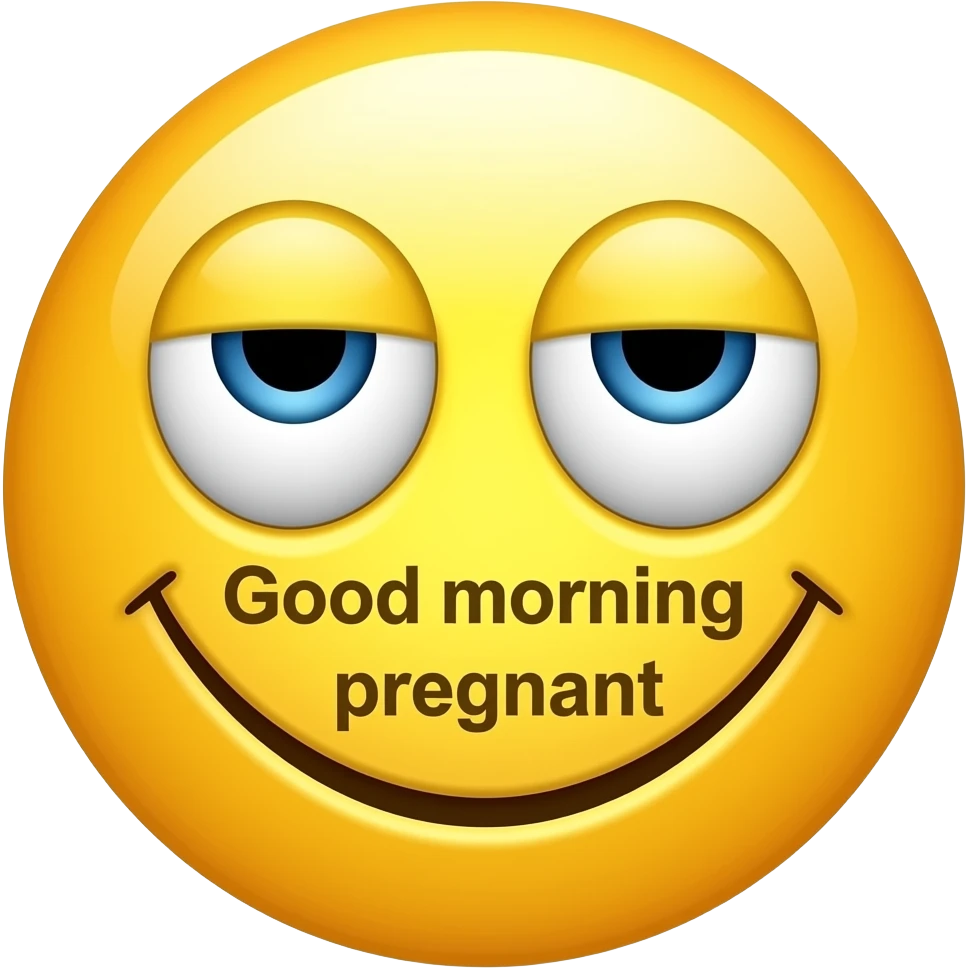 Yellow smiley emoji that's Tired and says Good morning pregnant emoji