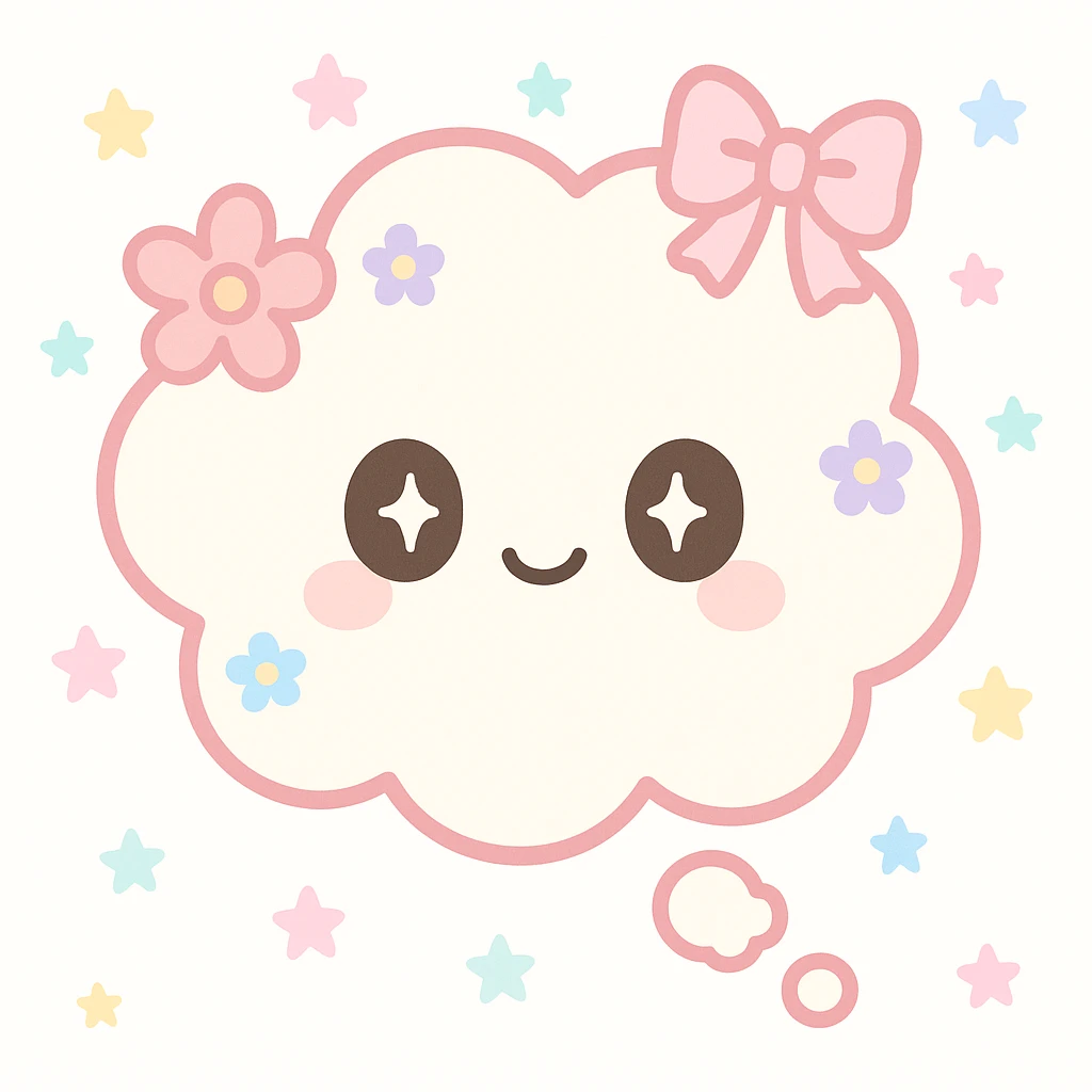 thought bubble with pink accents, bows and flowers, girly whimsical style emoji