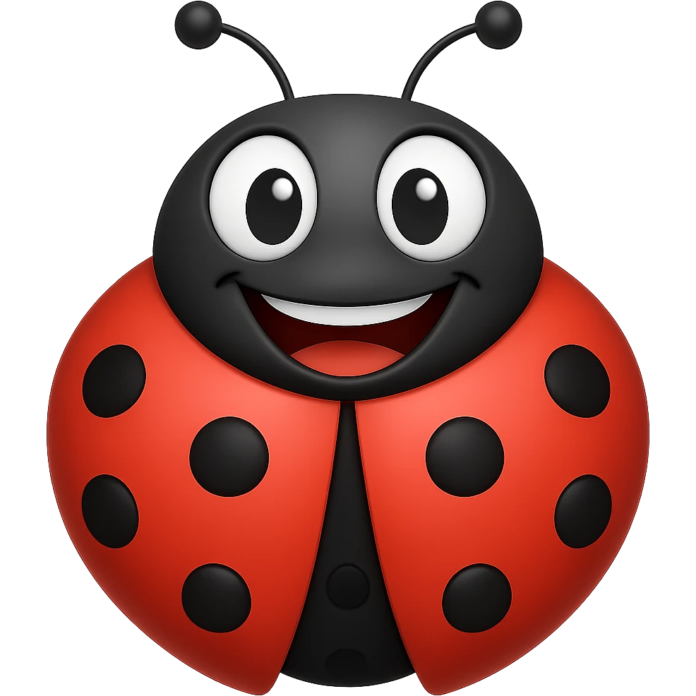 Make the ladybug more cartoonish in the style of apple emojis, with exaggerated big eyes and a big smile, keeping the apple emoji style look. emoji