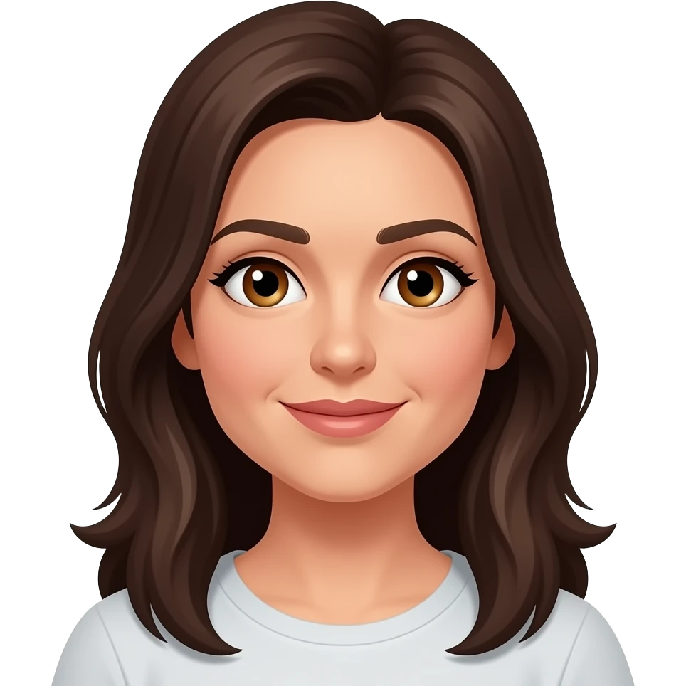 42 year old woman with hazel eyes and dark brown long hair emoji