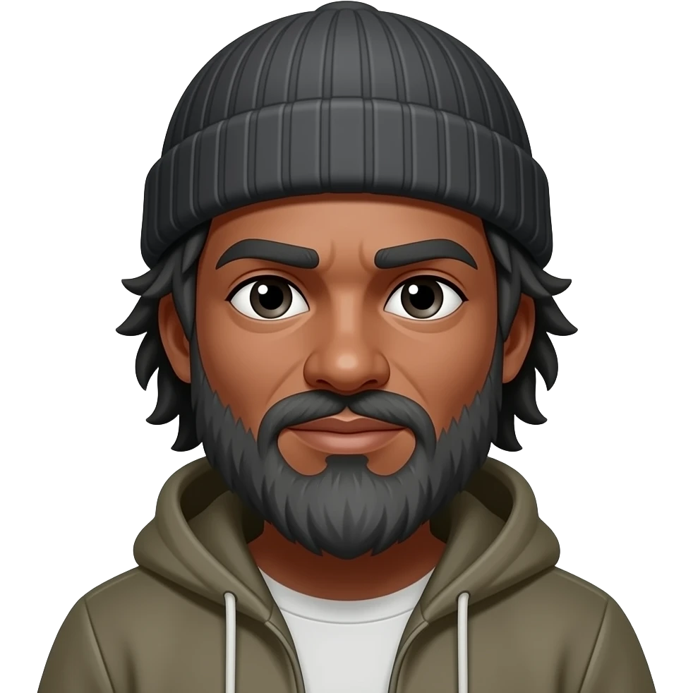 a darkskinned man hobo with a beanie on and a grey beard and hair emoji