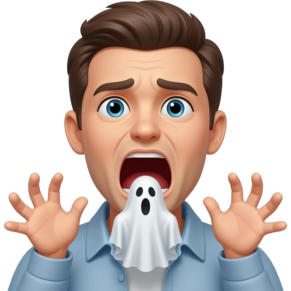 desfocado gritando de medo com um fantasma saindo de sua boca. emoji