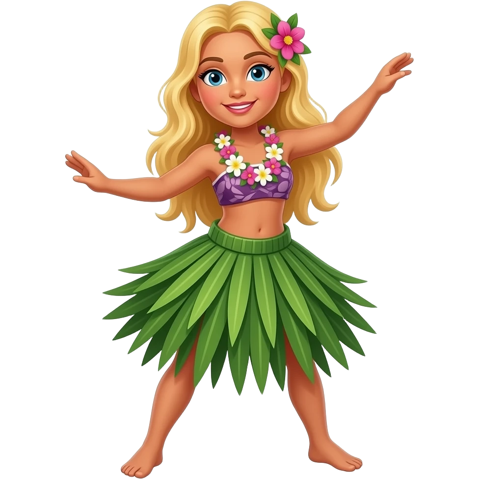 blonde girl dancing hula wearing flower necklace emoji