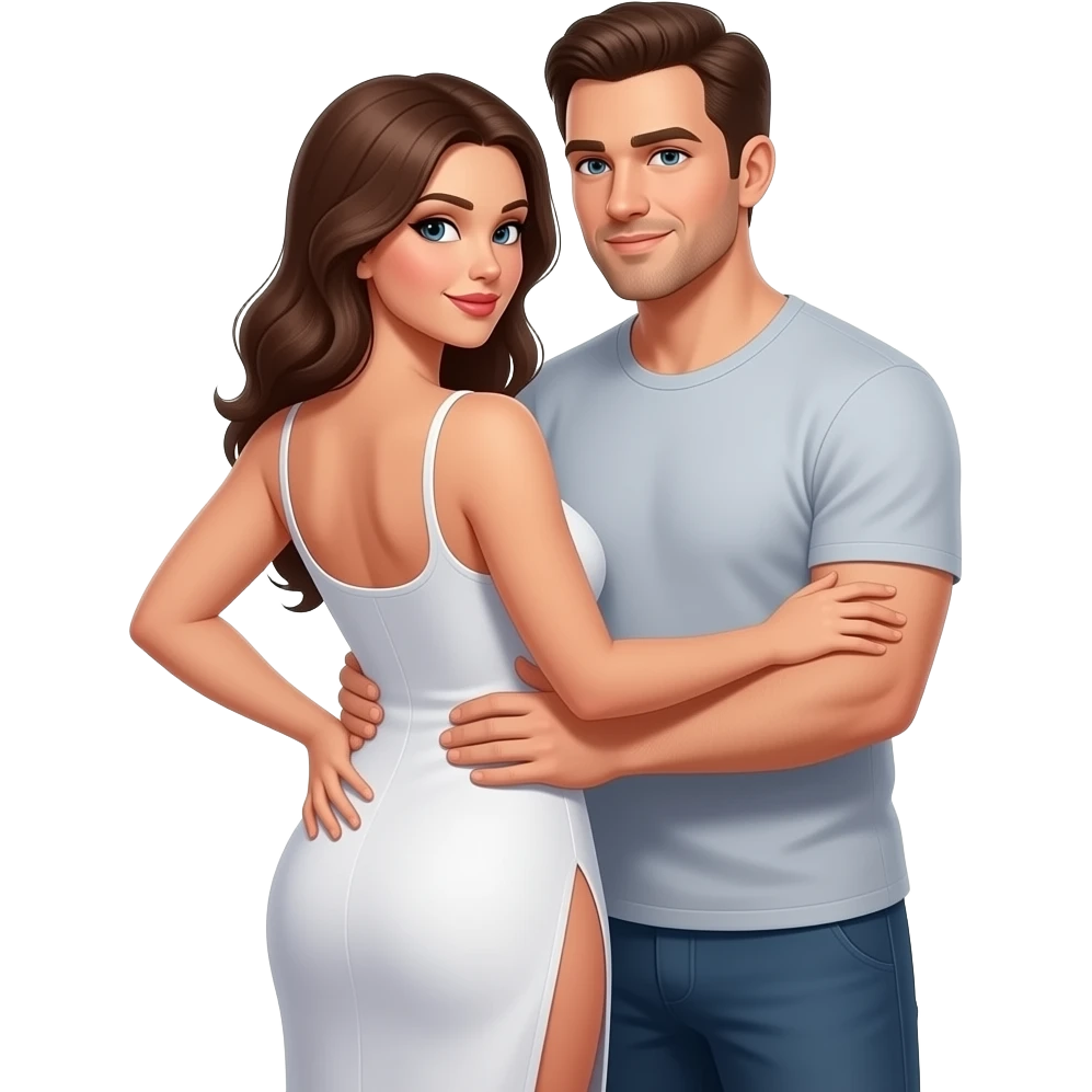 vrouw staat sexy met haar billen naar achteren en man staat achter haar met armen om haar middel emoji