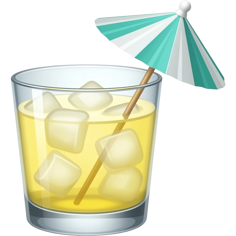 lemonade with ice, and with teal and white umbrella in it emoji