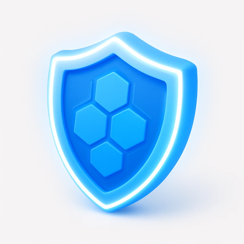 futuristic energy shield, hexagonal pattern, radiant edges, 3D blue style emoji