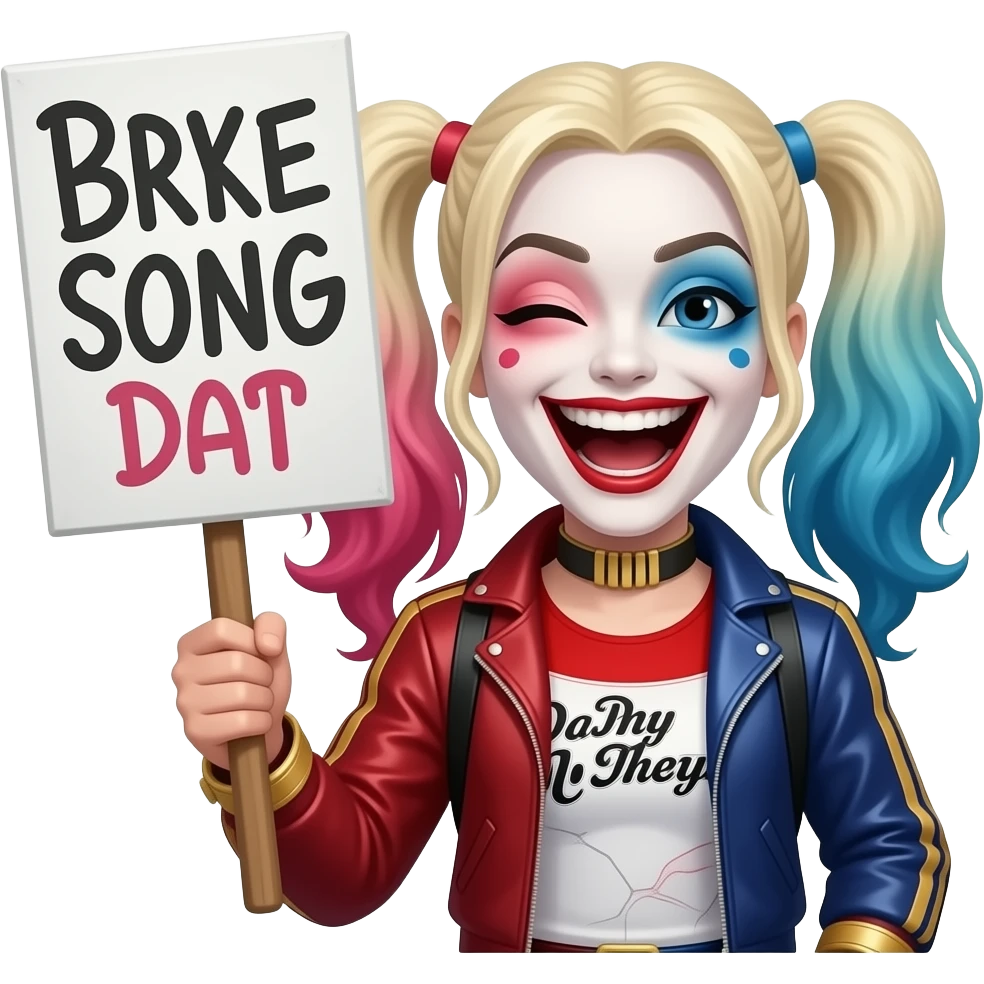 harley quinn con un cartel riendose a carcajadas emoji