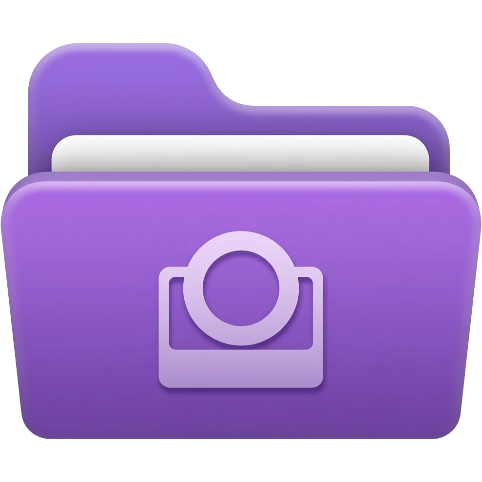 Overlay: Purple folder  with a screen/layer icon. emoji
