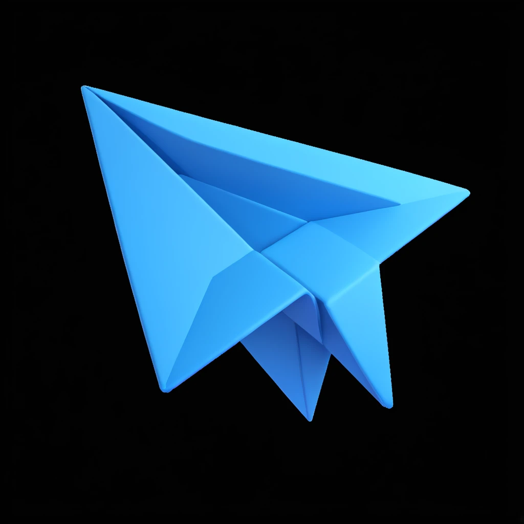 Telegram paper plane icon, 3D style, bold blue color, crisp edges, floating effect, on white background emoji