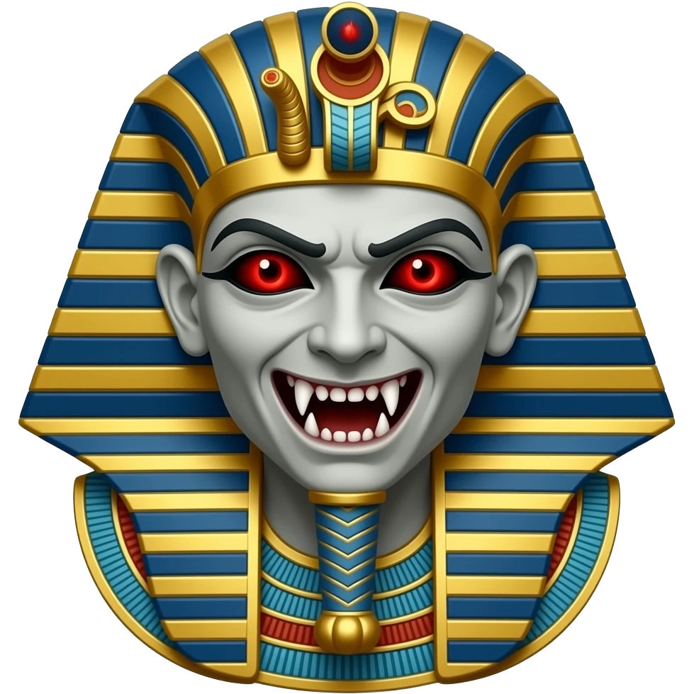 Ancient Egyptian Vampire with visible very big fangs, red eyes emoji