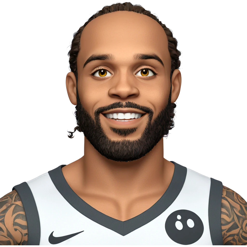 smiling young man with tattoo emoji