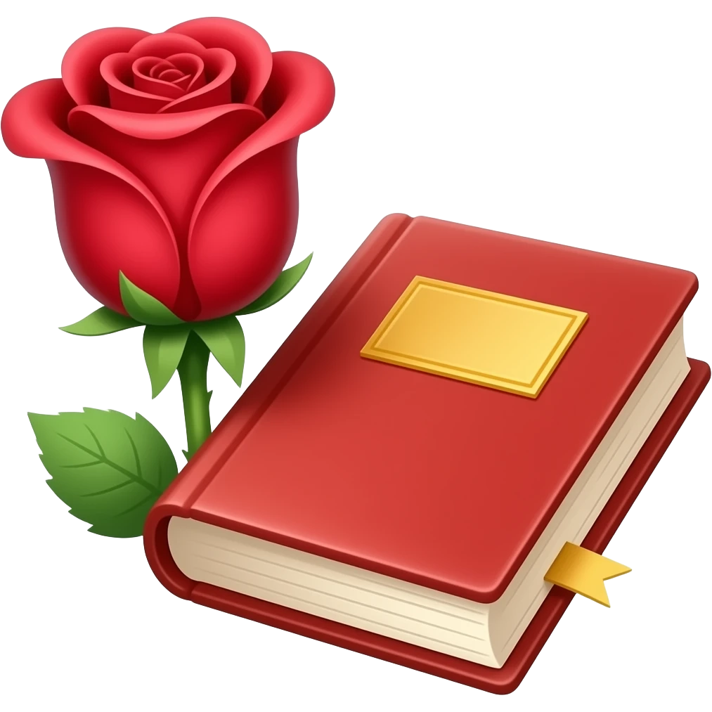 "Cute Discord emoji of a red rose and a red book for Sant Jordi. Simple, colorful, cartoon style, clean outlines, easy to see at small size. Warm tones, optional tiny heart or sparkle. emoji