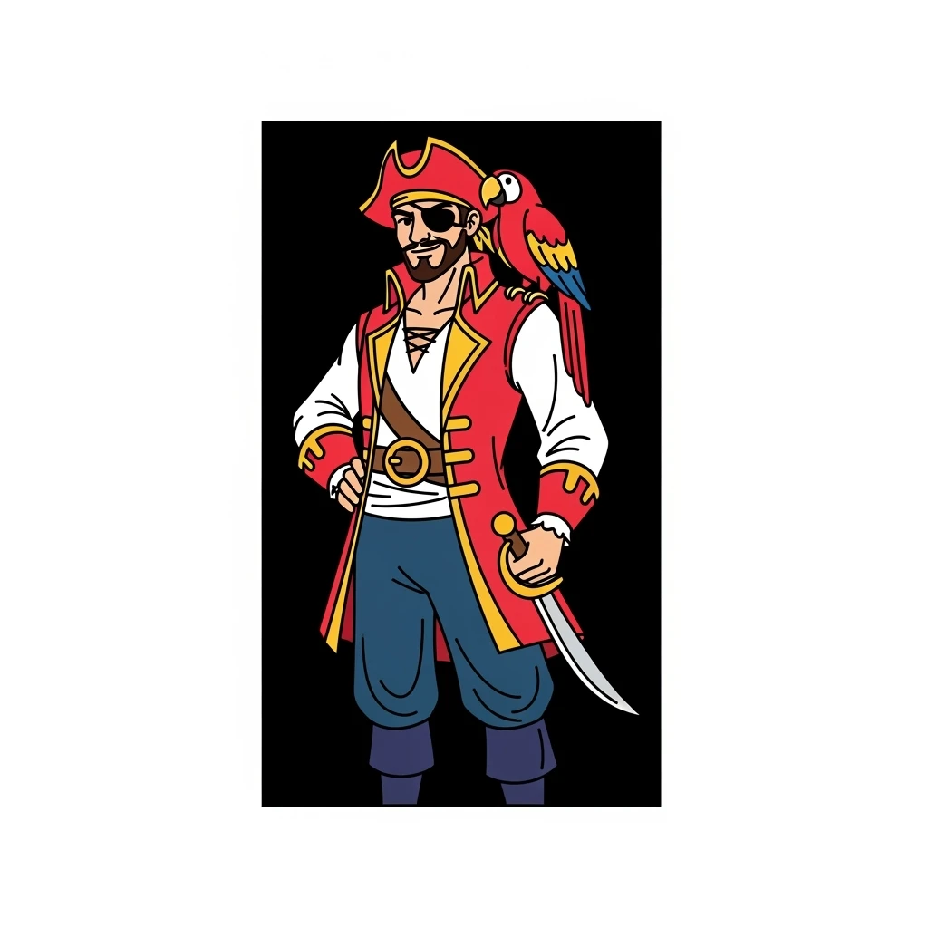 color vector art with thin outline of pirate with eye patch and parrot on shoulder  emoji