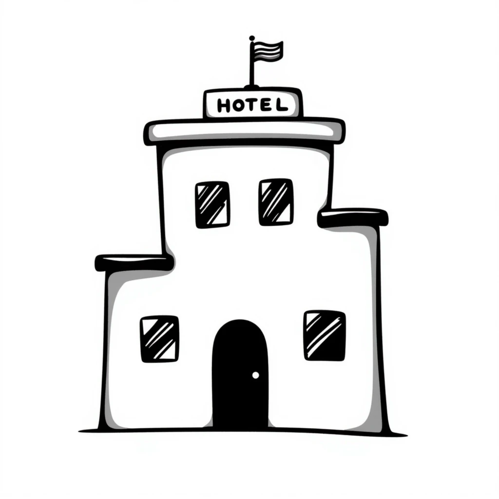 hotel building hand drawn doodle style emoji