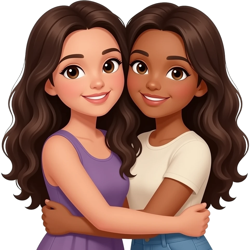 Sister hug between 2 morenas that arent so black with straight-curly long hair emoji