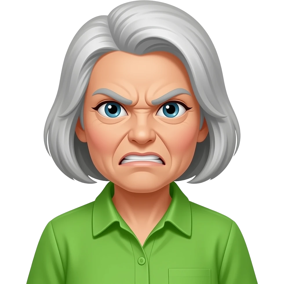 old lady with vibrant green shirt angry emoji