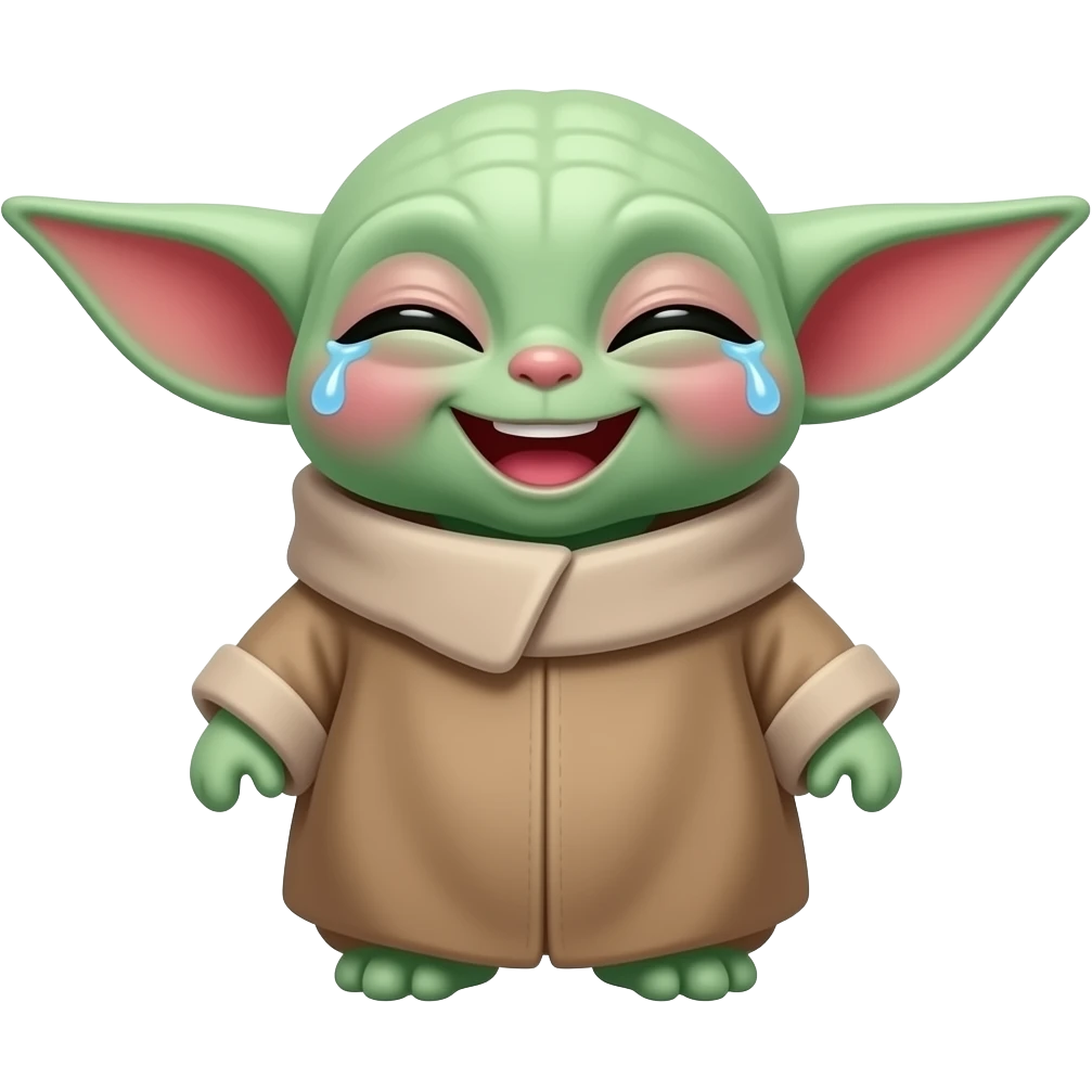 baby yoda laughing with tears with eyes closed and big smile emoji