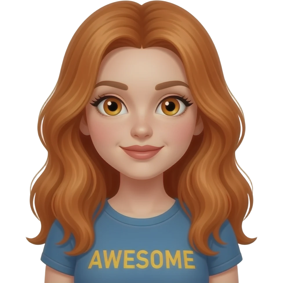 sexy girl with long ginger hair and ginger eyes a top with AWESOME written on it emoji