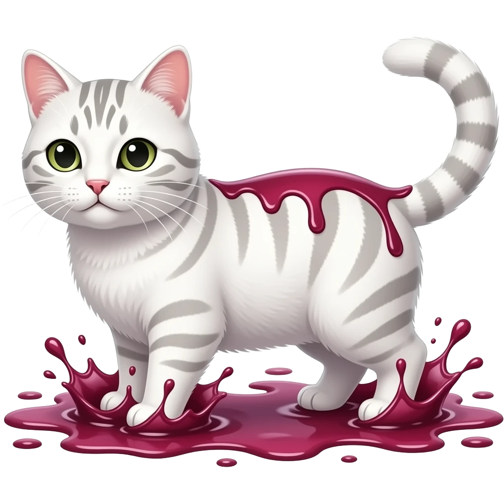 wine splash everywhere on white striped cat emoji